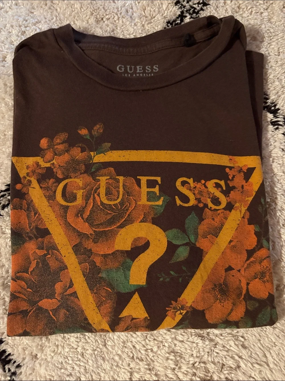 Guess Factory Quinton Floral Triangle Logo Tee Brown Mens Medium - Picture 6 of 6